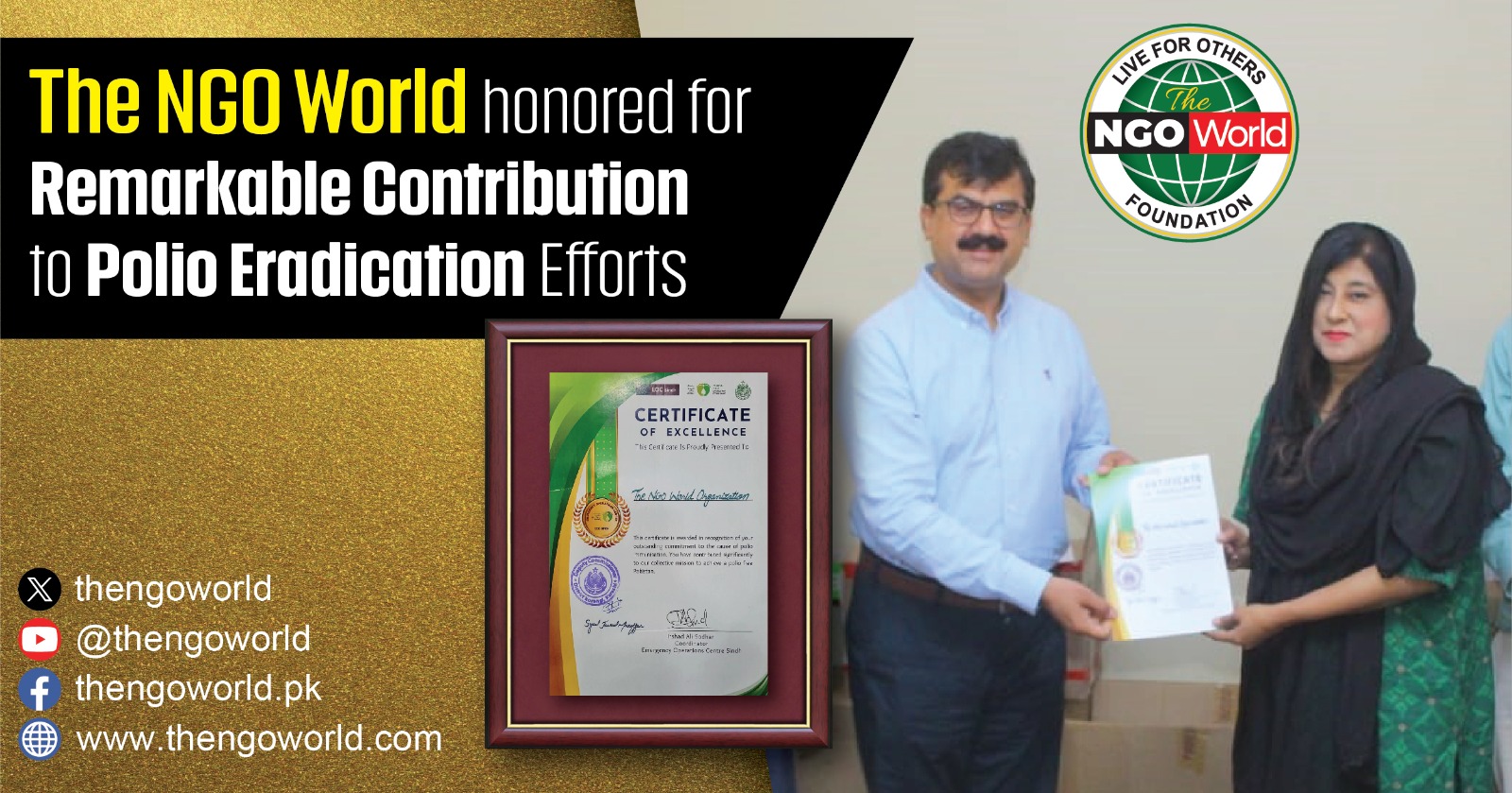 NGO World Honored for Remarkable Contribution to Polio Eradication Efforts