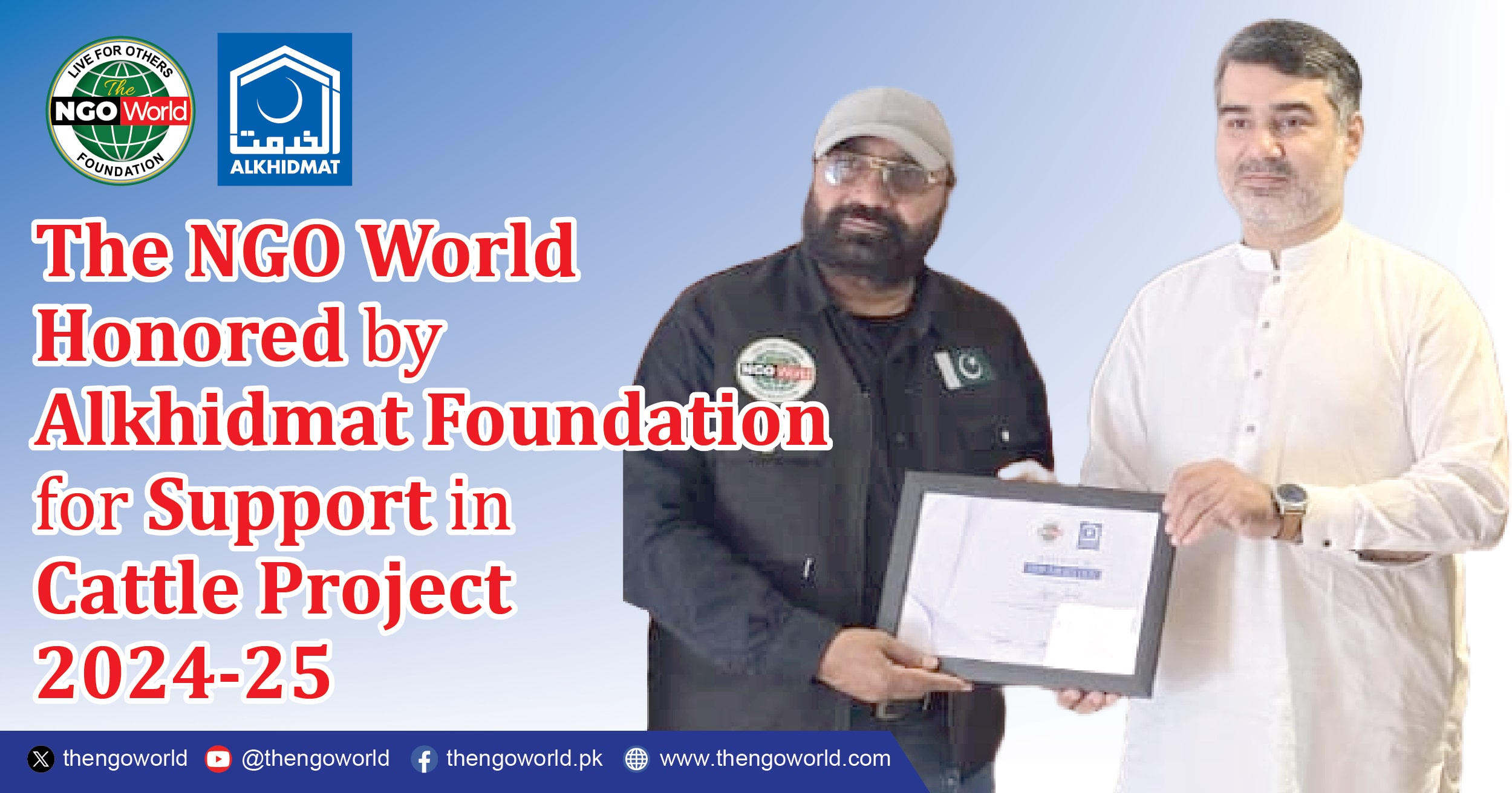 The NGO World Honored by Alkhidmat Foundation for Support in Cattle Project 2024-25